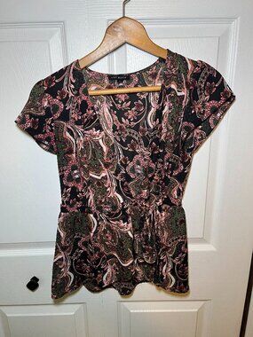 Lily Black Medium Floral Paisley Tie Waist Top